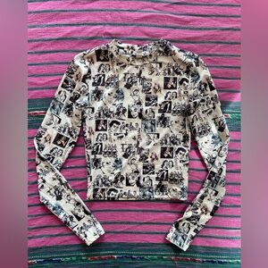 Topshop Black and Cream Graphic Print top